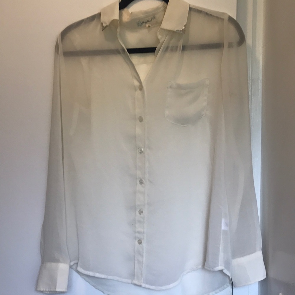 Sheer Button Down with Silver Collar Details